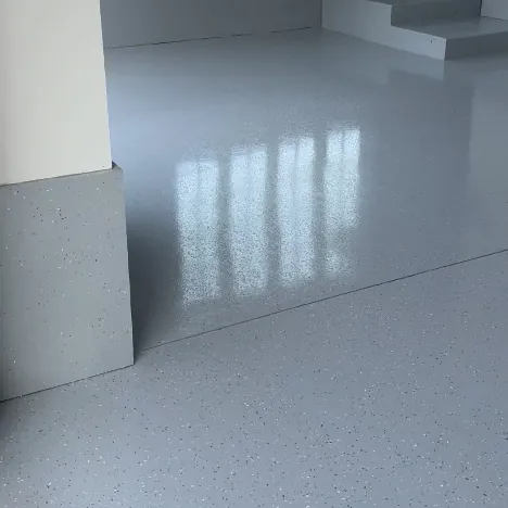 A finished gray epoxy floor